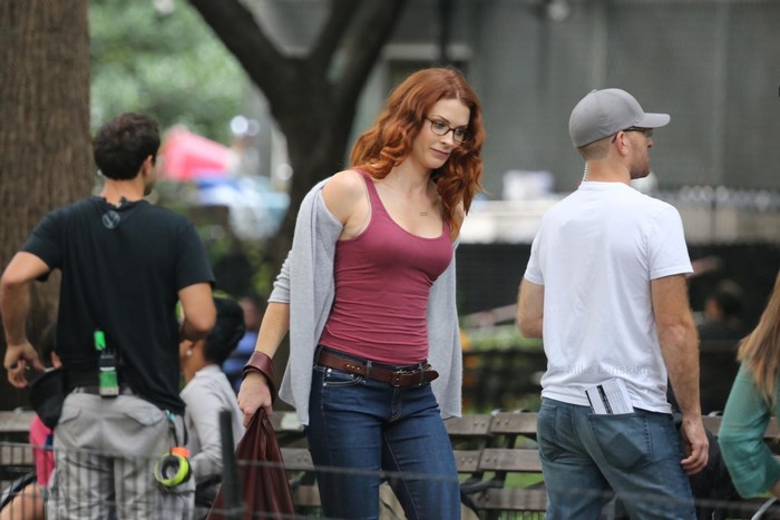 Bridget Regan on set