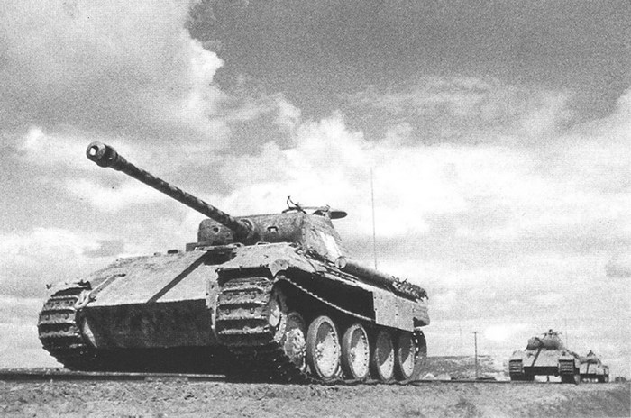Panther tanks on a dirt road