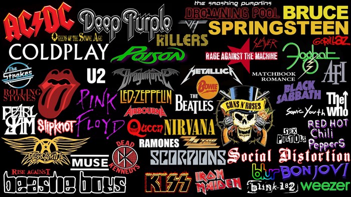 Collage of Rock and Roll Band Logos