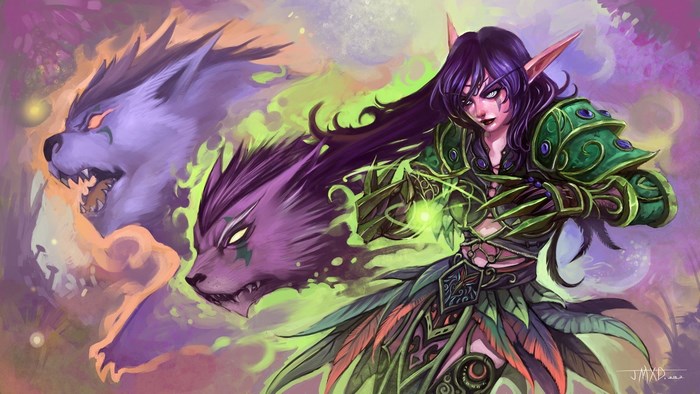 World of Warcraft Elf Warrior with Spirit Wolves