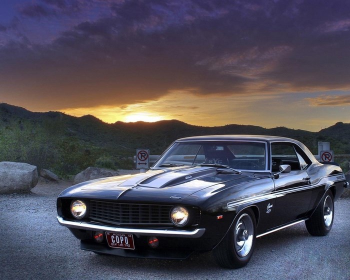 Black 1969 Chevrolet Camaro COPO at Sunset