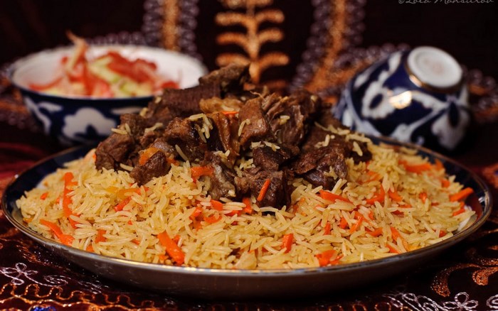 Uzbek Plov with Meat and Salad
