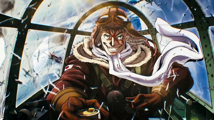 Anime pilot in cockpit during aerial combat