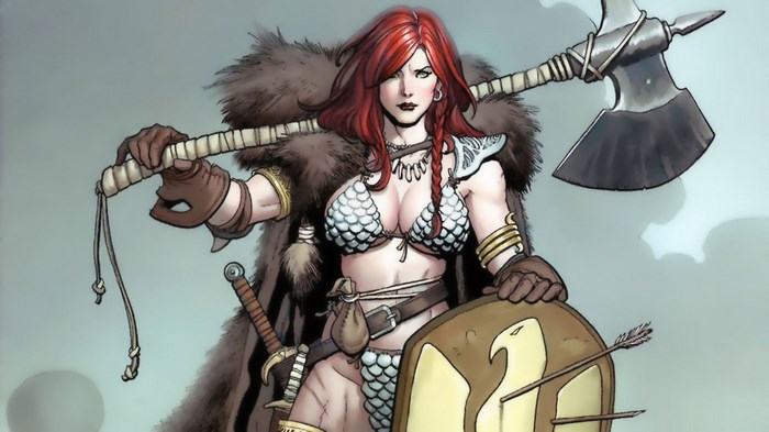 Red Sonja with Axe and Shield
