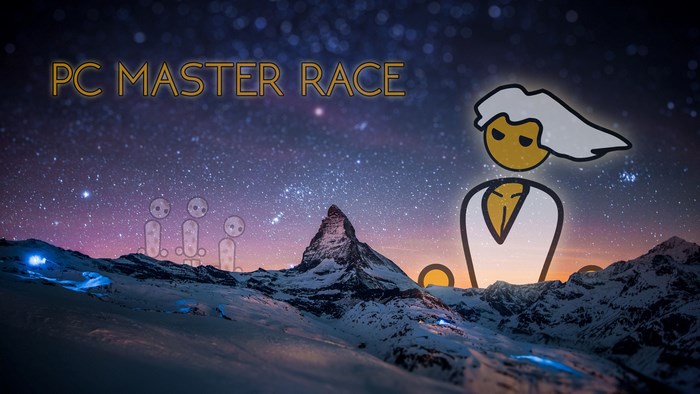 PC Master Race with mountains and starry sky