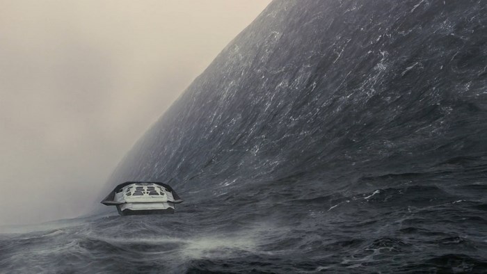 Spaceship on a giant wave from Interstellar