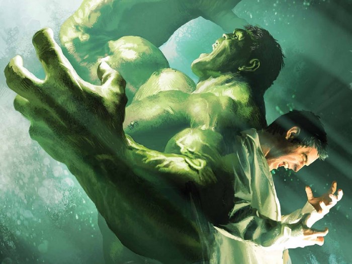 The Hulk transforming from Bruce Banner