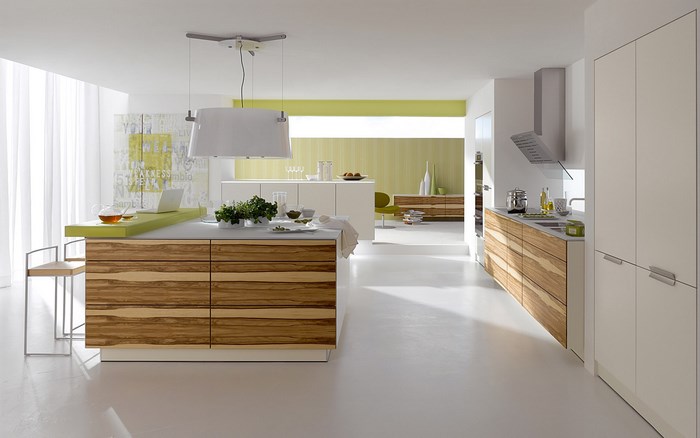 Modern kitchen with wooden cabinets and island