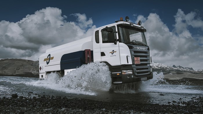 Scania Truck Driving Through Water Splash