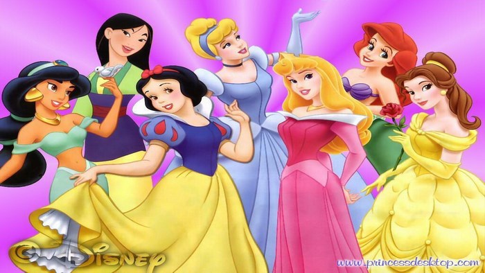 Disney Princesses Jasmine, Mulan, Snow White, Cinderella, Aurora, Ariel, Belle