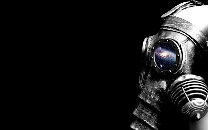 Gas mask with galaxy reflection