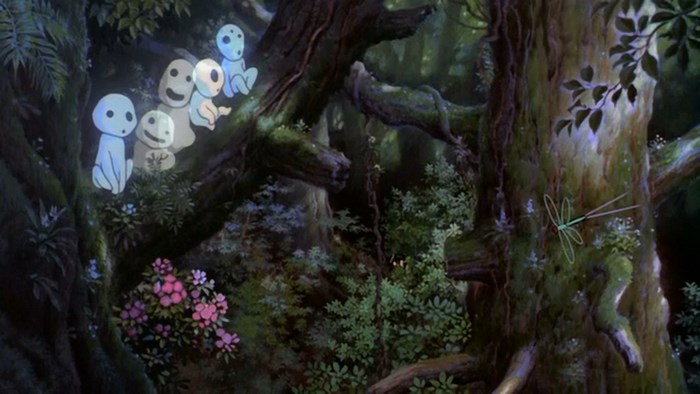 Forest spirits and dragonfly in Princess Mononoke