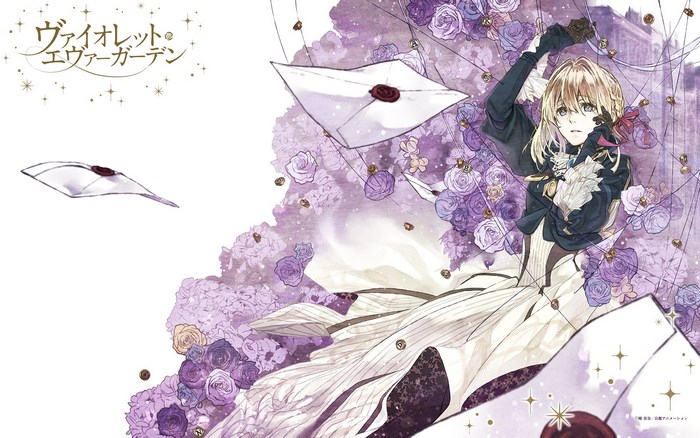 Violet Evergarden with letters and roses