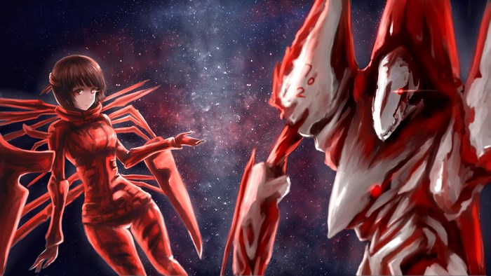 Girl and robot from Knights of Sidonia in space