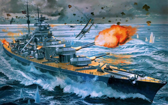 German Battleship Bismarck in Naval Combat