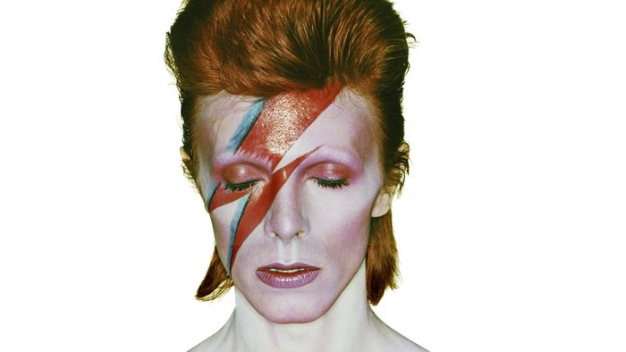 David Bowie with lightning bolt makeup