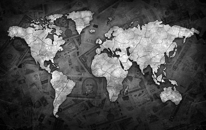World map on money background