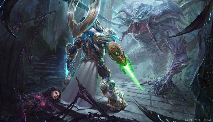 Protoss High Templar and Zerg creature in StarCraft II