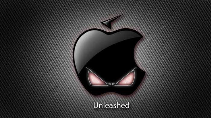 Apple logo with evil eyes and text Unleashed