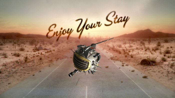 Robot with "Enjoy Your Stay" text in Fallout New Vegas