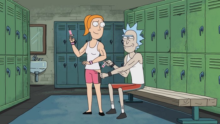 Rick and Morty in Gym Locker Room
