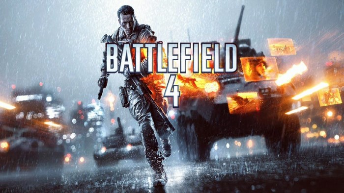Battlefield 4 soldier in rain with explosions