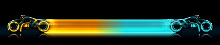 Two light cycles racing, Tron Legacy