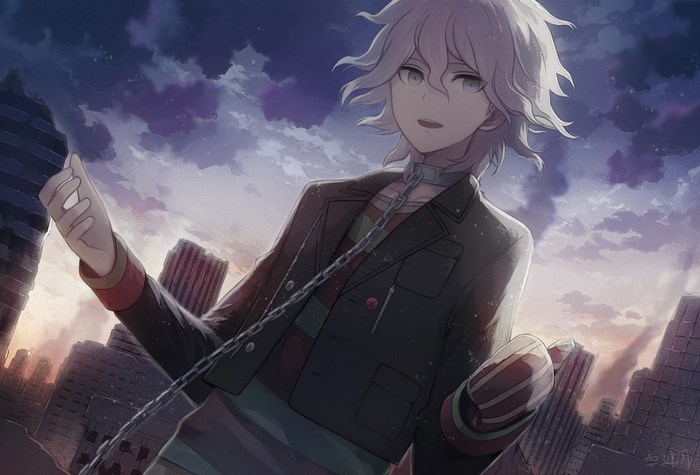 Danganronpa Character with Chain at Sunset