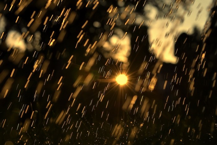 Sunlight shining through rain