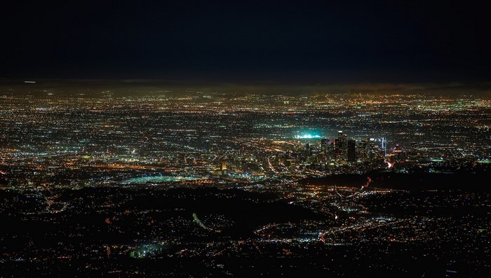 Los Angeles cityscape at night from a high vantage point