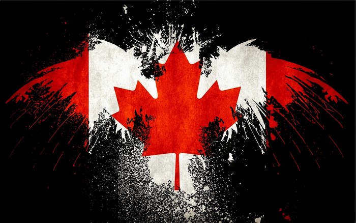 Canadian flag with abstract wings and maple leaf