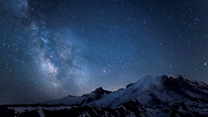 Milky Way over snow-capped mountains