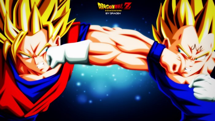 Goku and Vegeta from Dragon Ball Z clashing