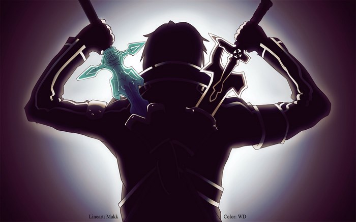 Kirito from Sword Art Online with swords