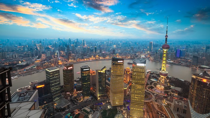 Shanghai skyline with Oriental Pearl Tower at dusk