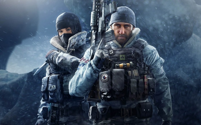 Two soldiers from Tom Clancy's Rainbow Six Siege in snow