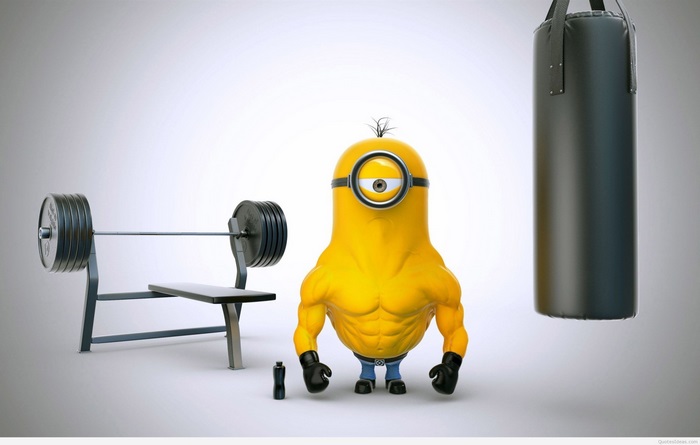 Muscular Minion with Weightlifting Equipment