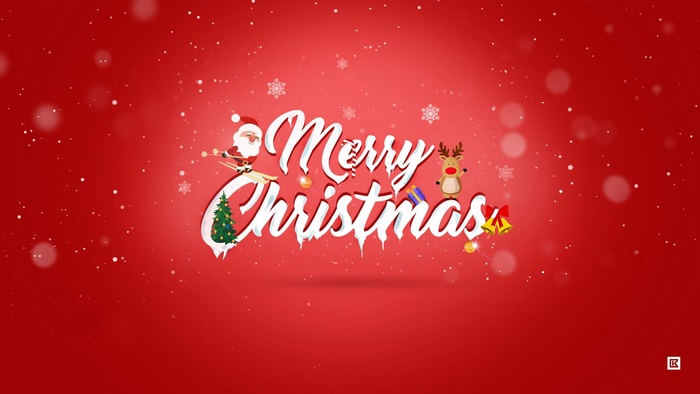 Merry Christmas text with Santa and reindeer
