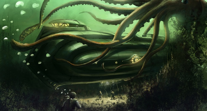 Submarine attacked by giant octopus 4K
