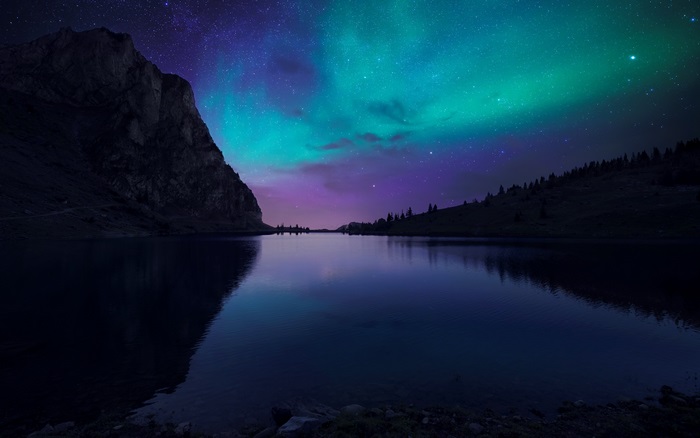 Aurora Sky Over Lake and Mountains 4K