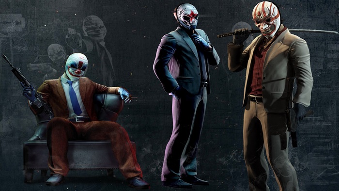 Payday 2 characters with masks and weapons