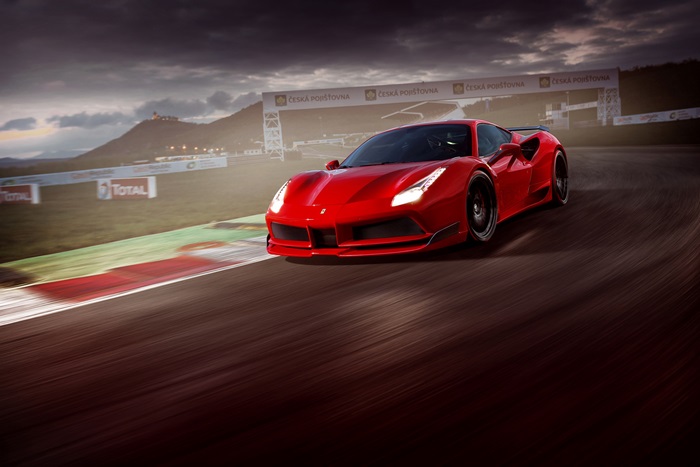 Red Ferrari 488 on a Race Track 4K