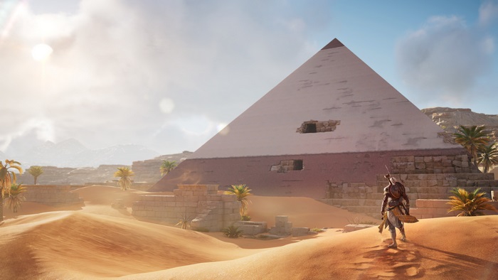 Bayek from Assassin's Creed Origins in a desert