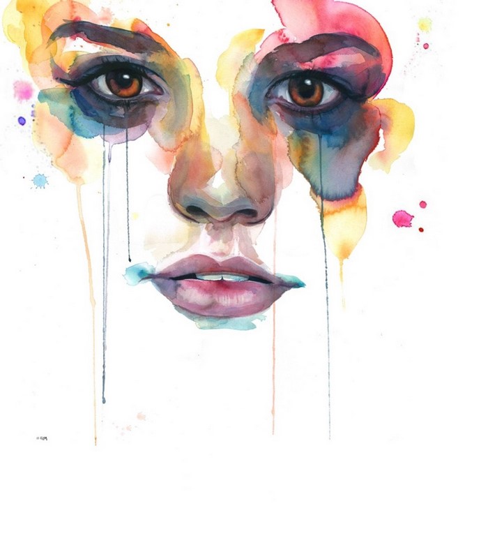 Watercolor portrait of a woman's face