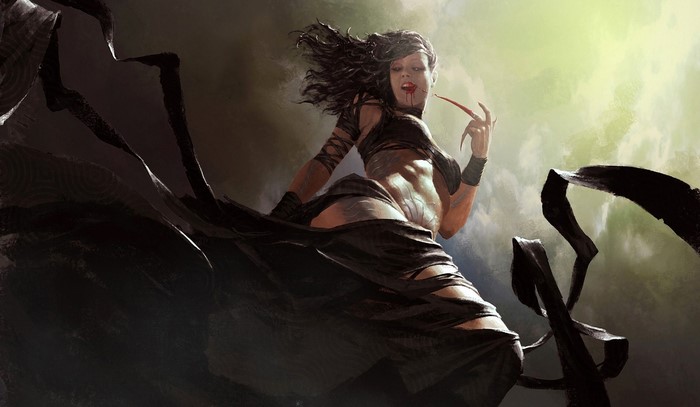 Fantasy art of a woman with blood and claws
