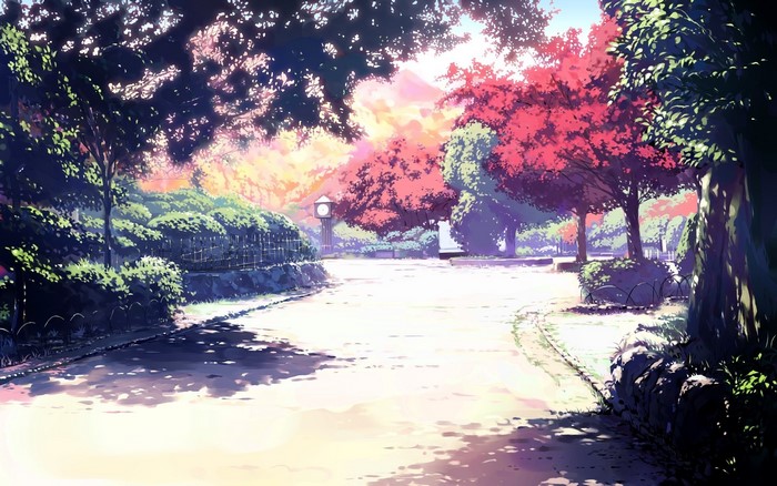 Park with trees and clock tower
