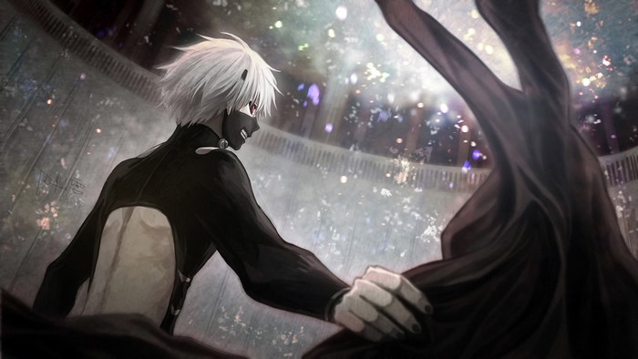 Ken Kaneki from Tokyo Ghoul in dark attire