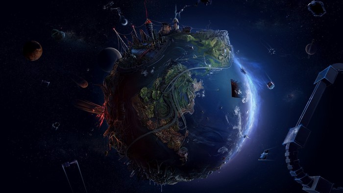 Abstract Earth in Space with Structures