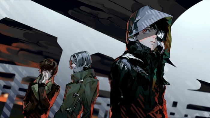 Anime boys in dark clothing with masks