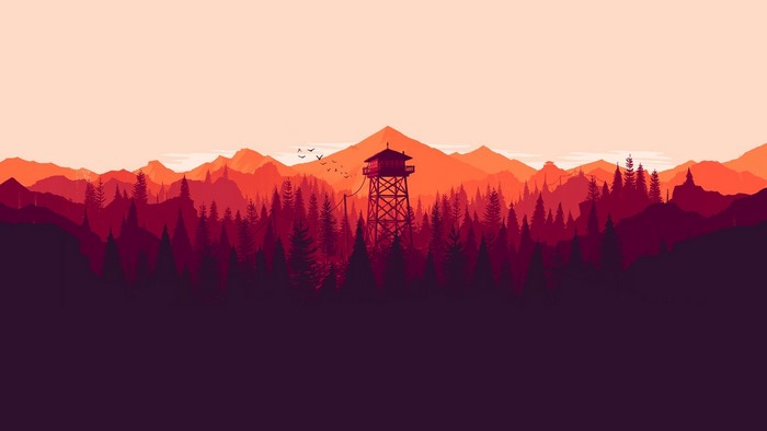 Firewatch tower in a minimalist forest landscape